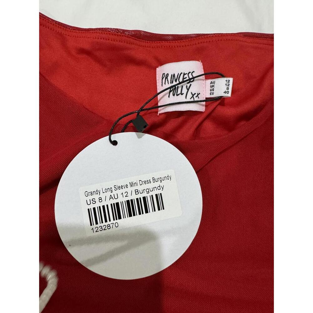 NWT Princess Polly Grandy Red Long Sleeve Ruched Bodycon Short Mini Dress Size 8 - Picture 6 of 9